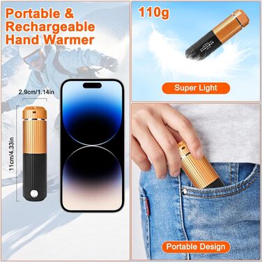 Електричний підігрівач для рук, багаторазовий, 2 шт., 10000mAh, USB, магнітний дизайн, для зими, подарунок, Outdoor, кемпінг (Чорний-Помаранчевий)