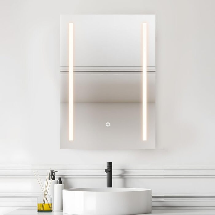 Дзеркало для ванної кімнати з підсвічуванням 70x50 см | LED дзеркало | IP54 вологостійке | Сенсорне керування | Настінне дзеркало | Горизонтальна/Вертикальна установка 6500K холодне біле світло (70x50cm-stil 2)