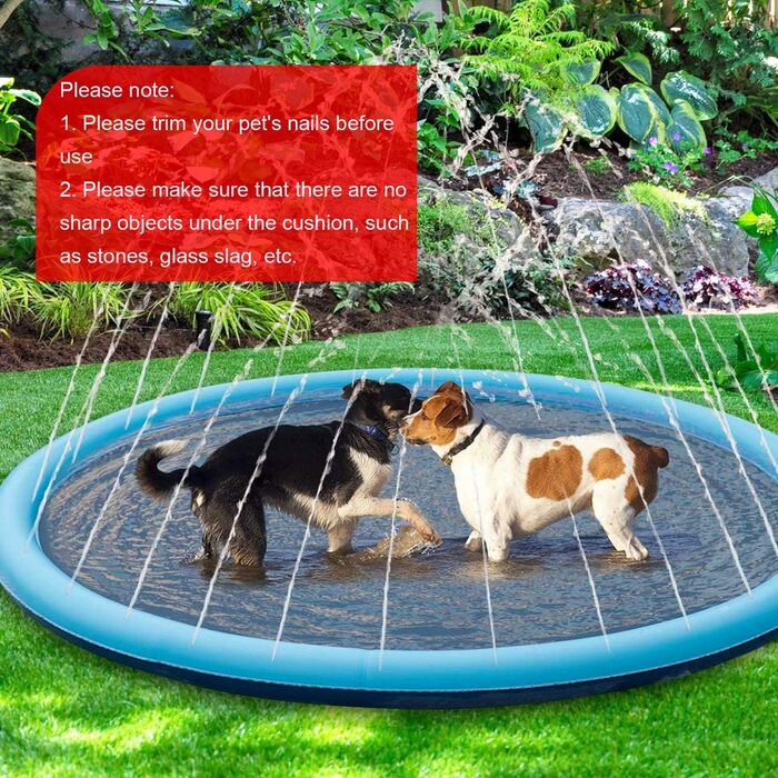 Dog pool for dogs, splash pool for pets, 100cm foldable sprinkler and splash play mat, dog splash pool, summer toy, spray cushion garden outdoor portable sprinkler