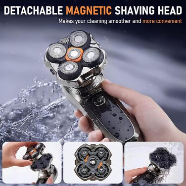 Електричний гоління для чоловіків Glatzen 6-в-1 з тримером для носа, для сухого та вологого гоління, USB-C, LED дисплей, IPX6