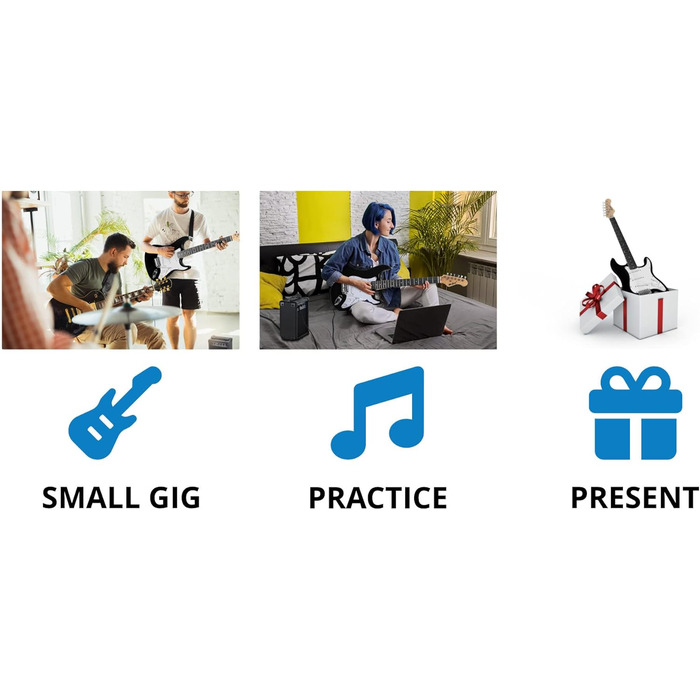 McGrey Rockit ST Комплект електрогітари (8-частинний стартовий набір: гітара, підсилювач, запасні струни, гітарний чохол, тюнер, медіатори, ремінь та гітарний кабель) (Чорний)