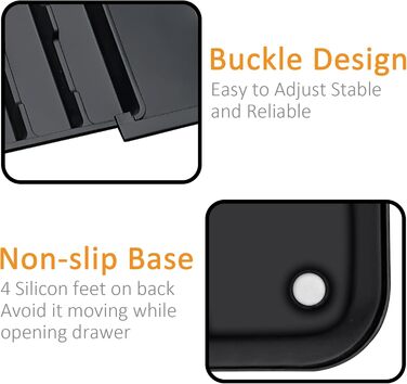 Органайзер для столових приборів в шухляду, розширюваний, чорний - Кухонний органайзер для шухляди