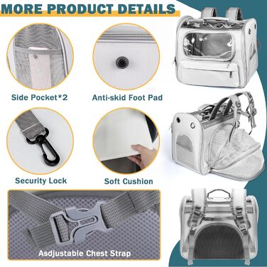 Розширюваний рюкзак для котів та маленьких собак, сірий. Рюкзак-переноска для котів та собак до 8 кг з вікном, дихаючий, складаний