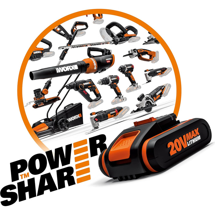 Акумуляторна гілкоріз Worx Jawsaw WG329E.9 20V з захисною закритими ланцюгом та сталевими зубами (без АКБ та зарядного пристрою)