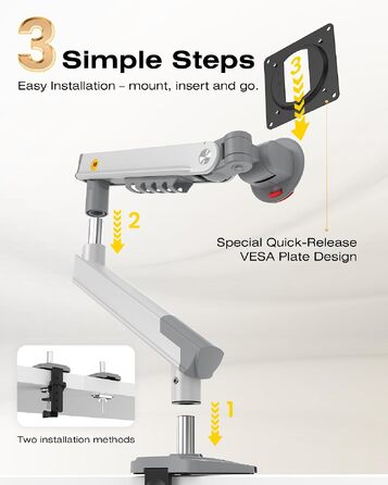 Ергономічний кронштейн для монітора NB Smoovex™ (17-32 дюйми), навантаження до 9 кг, механічна пружина, VESA 75x75 та 100x100 мм, білий (A5 Einzelarm)