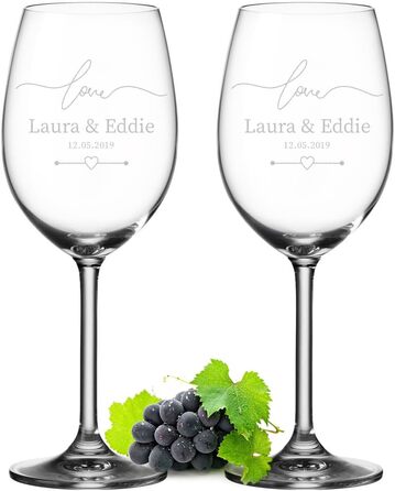 Leonardo 2-piece set of wine glasses, 460 ml, with individual engraving - gift for wedding and engagement - decorative gifts for couples - wine glass for silver wedding anniversary - table decoration for golden wedding anniversary