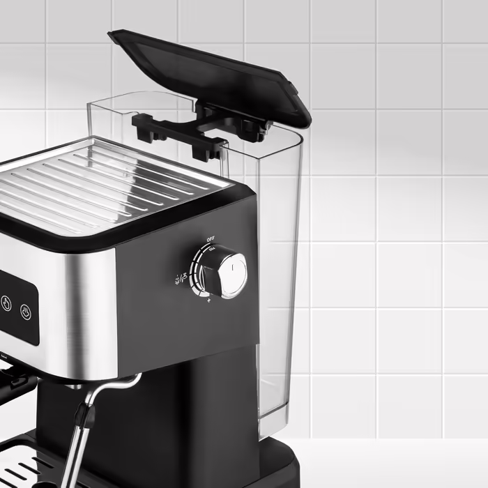 Ufesa Sienna Espresso Machine and Cappuccino Portafilter Machine with Milk Frother, 20 Bar Pressure, Digital Touch Panel, 1360W, for Ground Coffee or ESE Pads, 0.9L Water Tank, Silver (1050W | INOX)