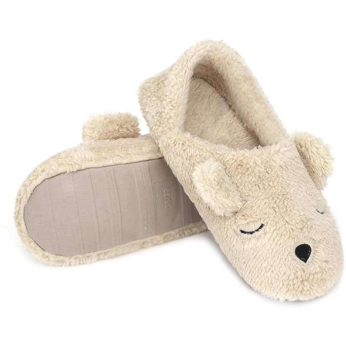 Тапочки плюшеві для дому FakeFace, пара, з милим ведмедиком, розмір 38/39 EU, бежеві