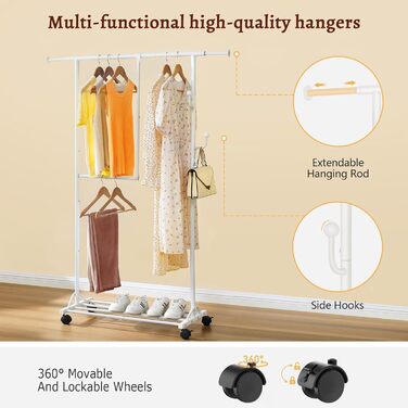 Кледірний стійка FAVOOSTY на колесах, мобільний, металевий, чорно-білий, регульований, 89.50×39.00×161.20 см