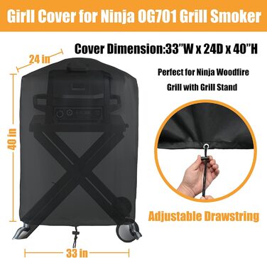 Водонепроникний чохол Amerbro для гриля Ninja Woodfire OG701, захист від УФ і вигорання, міцна оксфордська тканина 600D, для вуличного гриля та підставки