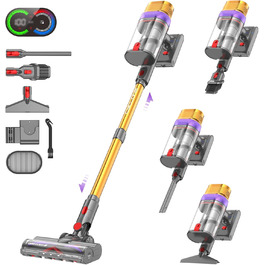 Бездротовий пилосос Vistefly V15 Ultra з акумулятором, 58000Pa, 600W, 70 хвилин роботи, подвійний дисплей, контейнер для пилу, дизайн, для твердих поверхонь, килимів, шерсті тварин