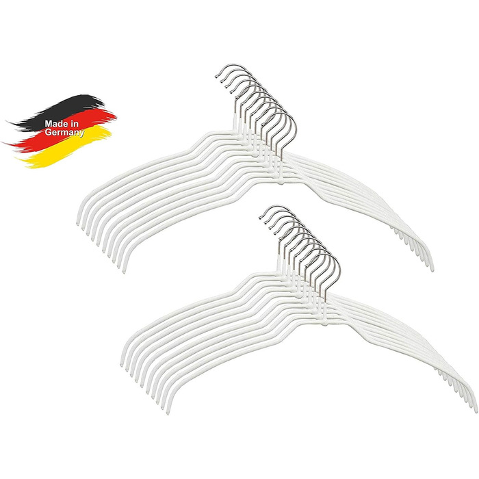 MAWA Clothes Hangers Light, Set of 20 space-saving (50%) and non-slip hangers, ideal for shirts and blouses, with a 360° rotatable hook and non-slip coating, 42 cm, White