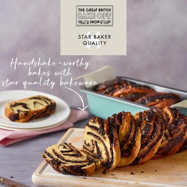 The Great British Bake Off Loaf Tin for Baking, 900g Capacity, for Bananas, White and Seeded Breads, Official GBBO Logo, Non-Stick Carbon Steel, Delicate Egg Blue, 23 x 13 x 7 cm