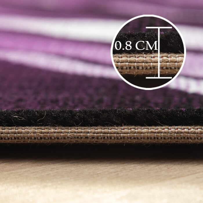 Килим для вітальні, спальні, їдальні, коридору, кухні: сучасний килим з геометричним візерунком, м'який, короткий ворс, легкий у догляді, колір: фіолетовий, 140 x 200 см