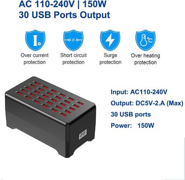 USB-станція зарядки 30 портів 150W/30A для смартфонів, планшетів та інших пристроїв