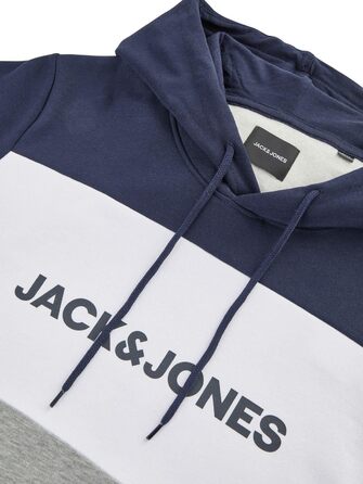 Чоловічий худі Jack & Jones JWHLOGO Blocking Regular Fit з принтом, темно-синій (Navy Blazer), розмір L