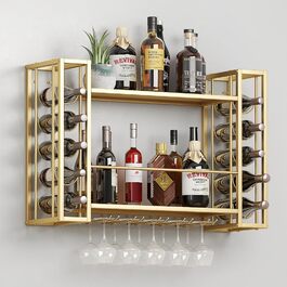 Настінна вітрина для вина Woskar, металева з тримачами для скла, 123,4 x 55 x 25 см, золота