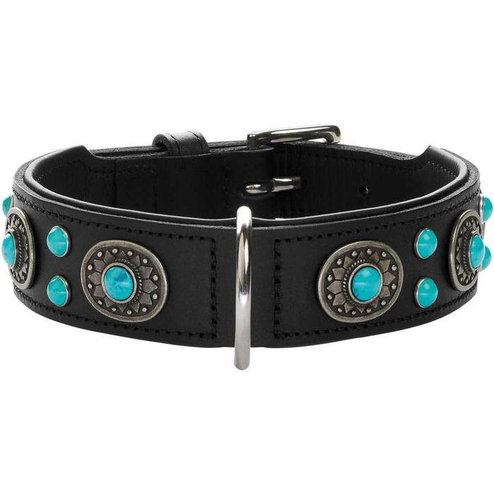 Нашийник для собак HUNTER SIOUX, шкіряний, в індійському стилі, з прикрасами, розмір S-M, чорний