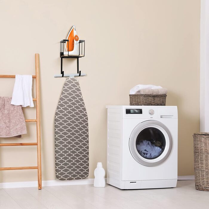 Настінна підставка для прасувальної дошки MOREE з кошиком для зберігання – тримач для праски та прасувальної дошки для пральні – чорний, великий