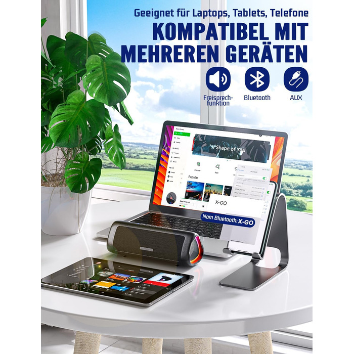 Портативна Bluetooth колонка UOHHBOE 30W з RGB підсвічуванням, TWS Stereo, водонепроникність IPX5, 24 години роботи, 30 метрів, функція гучного зв'язку, трикутна форма