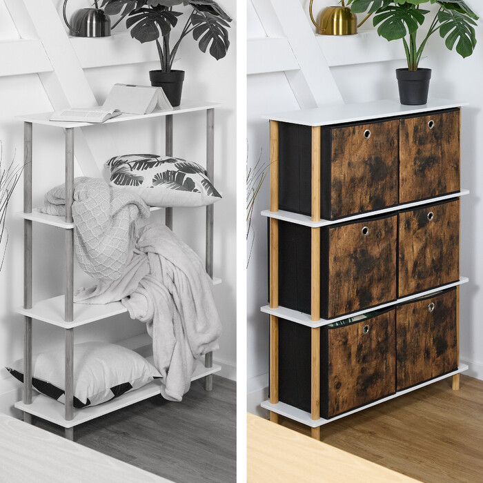 Relaxdays Fabric Storage Boxes with Wood-Look Design, 6-Piece Set