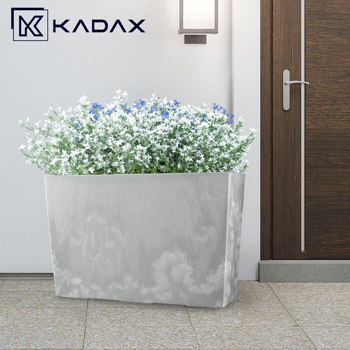 KADAX пластиковий ящик для квітів 18,5x55,7 см, сірий, прямокутний, з бетонним візерунком, з поливними стрічками, горщик для балкона та вулиці
