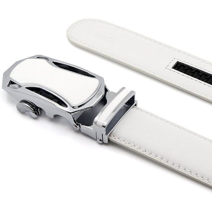 Чоловічий шкіряний ремінь на пряжці з автоматичним закриттям, ширина 35 мм, білий, 110 см (розмір 33'-39')