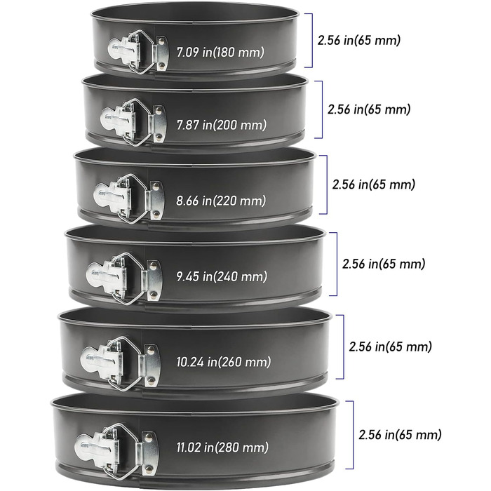 Набір форм для випічки (6 шт.) - круглі, знімний дно, антипригарне покриття, для тортів та пирогів