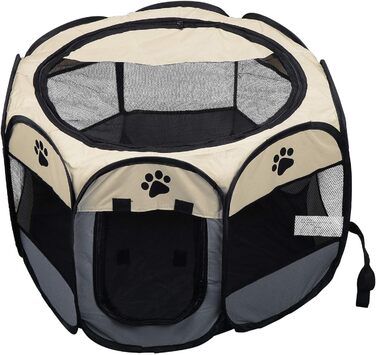 Кізочок Coolty: портативний вольєр для собак, котів та дрібних тварин, 91x91x58 см (бежевий + сірий)