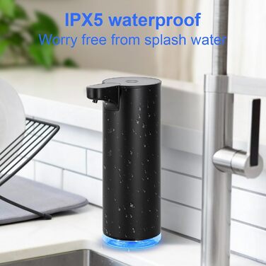 Automatic Soap Dispenser Stainless Steel Foam Soap Dispenser Electric - LAOPAO Soap Dispenser Set IPX5 Waterproof USB-C Charging with Sensor Infrared Motion Sensor for Kitchen & Bathroom (Black)
