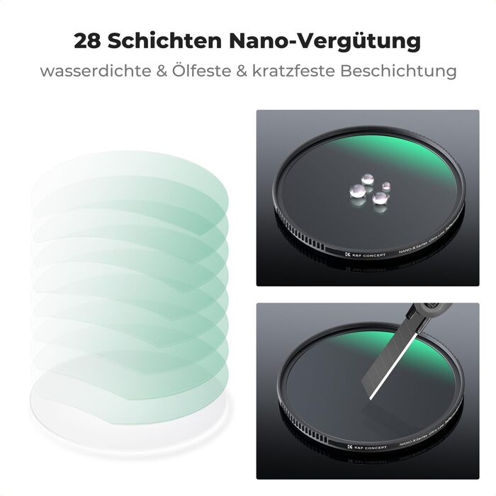 Фільтр UV K&F CONCEPT 62mm з покриттям Nano-Xcel: захист від відблисків та подряпин, твердість 9H