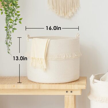 CherryNow Large Woven Storage Baskets – 40.6 x 33 cm Cotton Rope, Decorative Basket for Kids' Rooms, Toys, Blankets, and Laundry, Cute Tassel, Kids Room Decoration