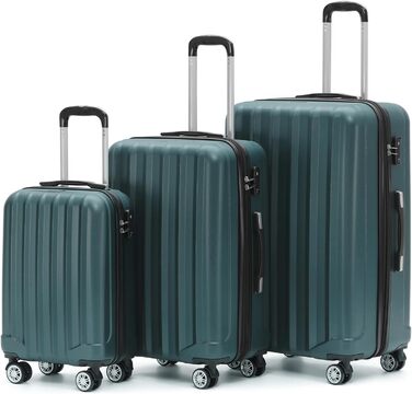 BEIBYE TSA Lock 2080 Twin Roller 3-Piece Luggage Set Suitcase Set Trolley Trolleys Hard Shell (Dark Green)