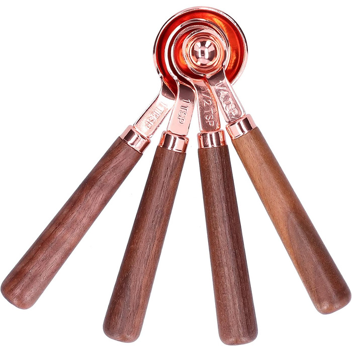 Measuring Spoon Set, 4 Measuring Cups in Rose Gold with Scale, Stainless Steel Measuring Spoons for Kitchen Utensils (Size: S)