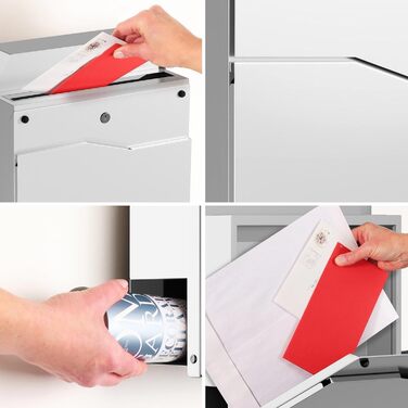 Поштова скринька біла з газетницею TRELLEBORG (RAL 9016), персоналізована, з цинкової сталі з іменем сім'ї, вулицею та номером будинку + комплект для монтажу (2 прізвища + вулиця + номер)