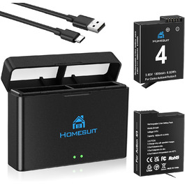 Набір акумуляторів та зарядний пристрій для DJI Osmo Action 4/3: 2x акумулятори 1800mAh + Dual USB LED зарядний пристрій