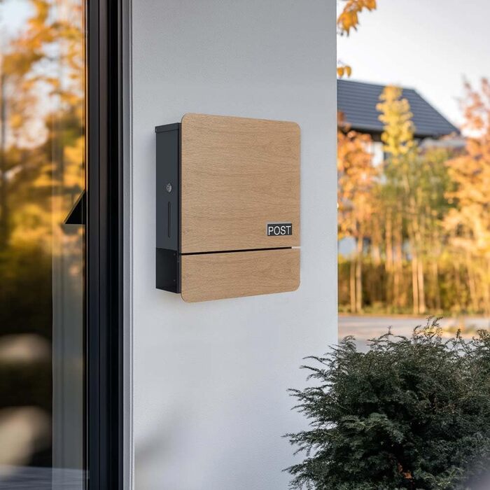 Поштова скринька настінна SCHARTEC SPB-4 світле дерево з газетницею, сучасний великий дизайн