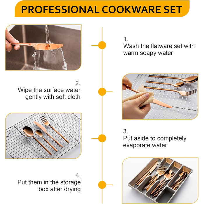 Набір столових приборів Velaze, 24 шт. (рожеве золото) для 6 осіб