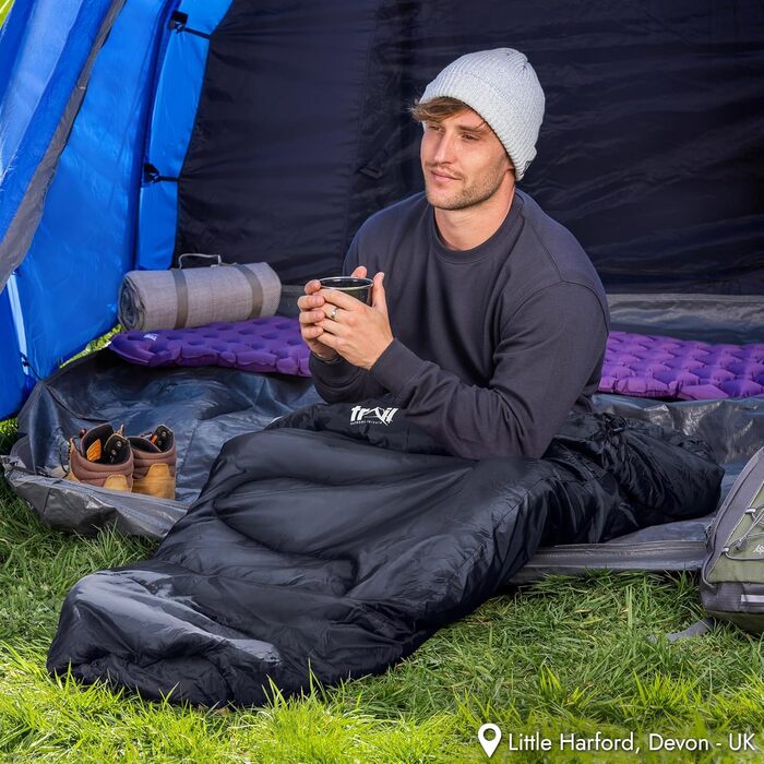 Спальний мішок Trail для дорослих – 3-сезонний, для кемпінгу, 300 GSM, з внутрішньою кишенею, легкий компресійний мішок (антрацитовий)