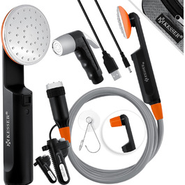 KESSER® Camping Shower with Battery-Powered Submersible Pump, Hand Shower, 2 x 2200mAh Lithium Battery, USB Charging Cable, for Camping, Garden, Car, Outdoor Use, Dog Shower, Car Washing, Includes Carry Bag, 12V Pump