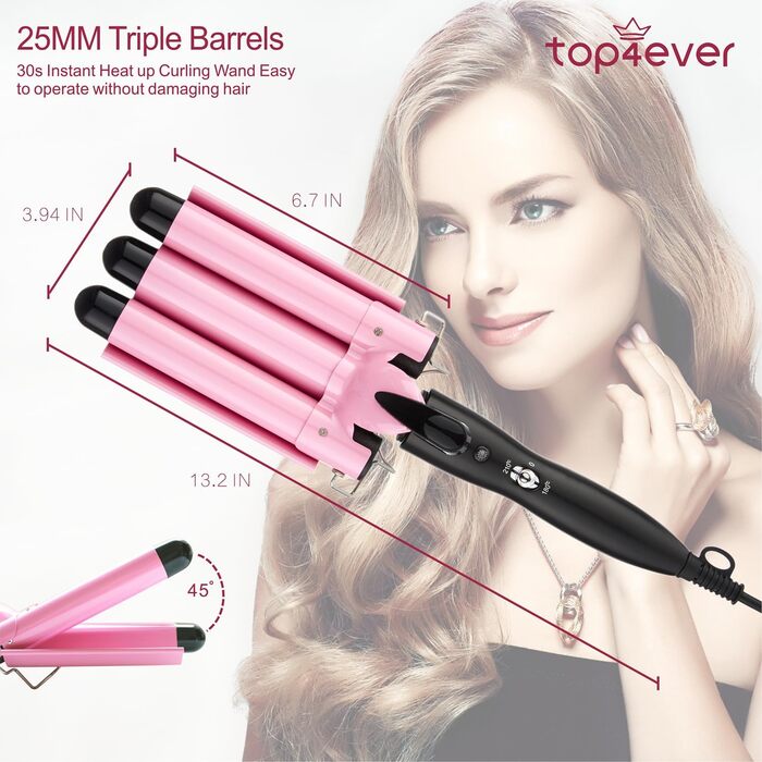 Welleneisen 3 Fässer TOP4EVER: локони для довгих та коротких волосся, 25 мм, регулювання температури