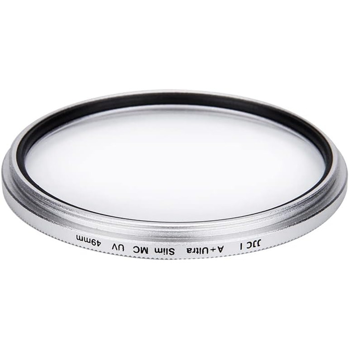 Фільтр JJC UV 49mm, ультратонкий, багатошарове покриття, захист від УФ-випромінювання, для об'єктивів Canon Sony DSLR з різьбою 49mm (Срібний)