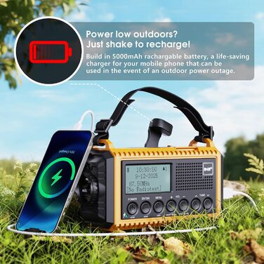 Портативне радіо DAB/DAB+/UKW з сонячною батареєю та акумулятором 5000mAh. Радіо для кемпінгу, надзвичайних ситуацій, з LED ліхтариком та функцією зарядки телефону USB.