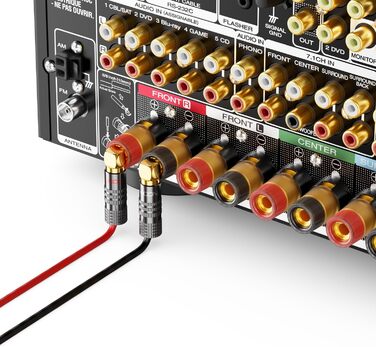 Набір бананових конекторів deleyCON 4 шт. 90° з позолотою, гвинтовий, для акустичних кабелів, 0,75-4,5 мм, Hi-Fi, домашній кінотеатр