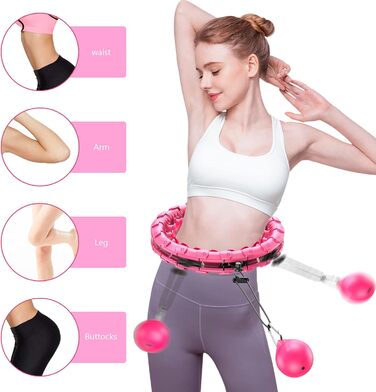 LEAFIA Smart Fitness Hula Hoop, Weight Loss, with Massage Nodes and 24 Detachable Adjustable Wide-Moving Hoop Sections, for Kids Adults Beginners Weight Loss Segment Training, PINK