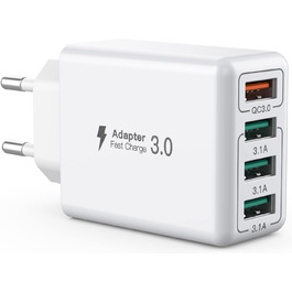 Блок зарядного пристрою USB C 40W з 4 портами, швидка зарядка PD+QC, для iPhone, Samsung, Tablet, білий (сірий)