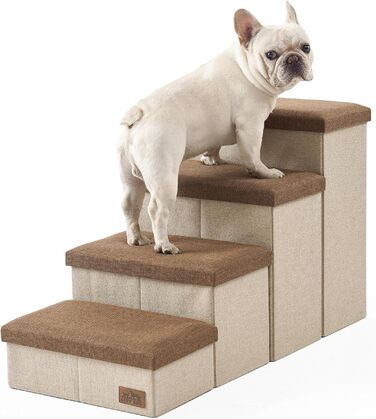 Сходинка для собак маленьких порід зі зберіганням, широка, складна для ліжка та дивану, з неслизьким дном, вологостійка (4x72x42.5 см), розмір 4x72x42.5 см (колір: коричневий, кількість: 4, розмір: 43x97x56 см)