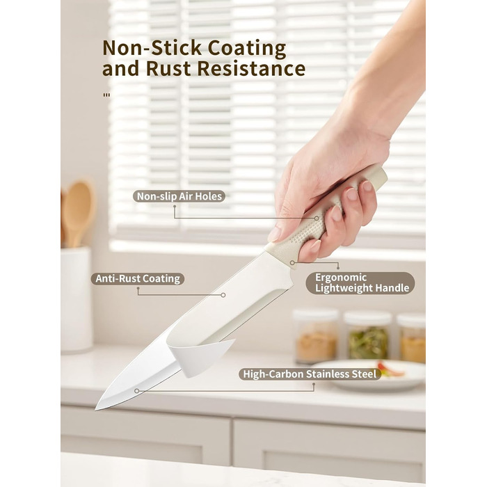 Набір кухонних ножів Yabano, 7 предметів: ніж кухарський, ніж для хліба, ніж для овочів, ніж для м'яса, ніж для чистки, ніж для стейка, ніж для овочів з інтегрованим точилом та пластиковим блоком (білий)