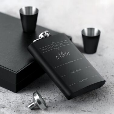 Набір Maverton Flachmann Set: фляга 200 мл з гравіюванням + 4 склянки для шнапсу 20 мл з воронкою - чорна фляга для чоловіків (Дружба)