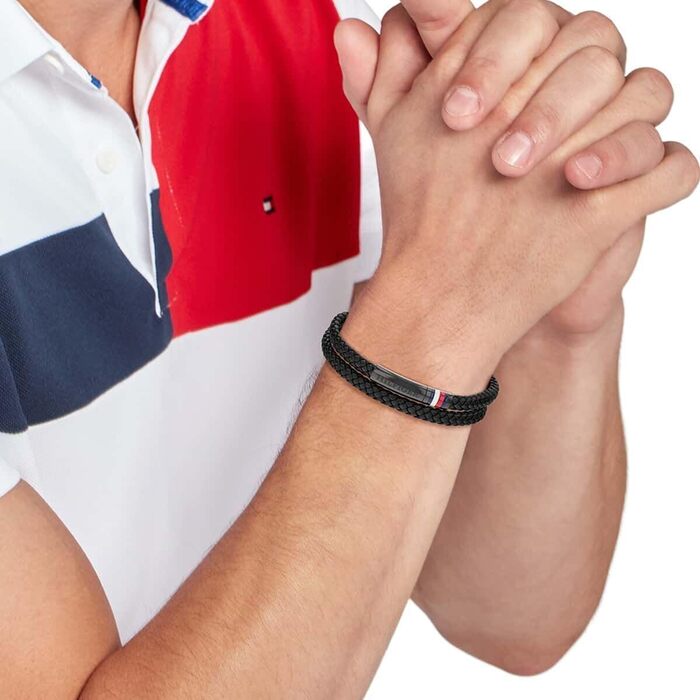 Браслет чоловічий Tommy Hilfiger з плетені шкіри подвійний – коричневий, чорний або синій
